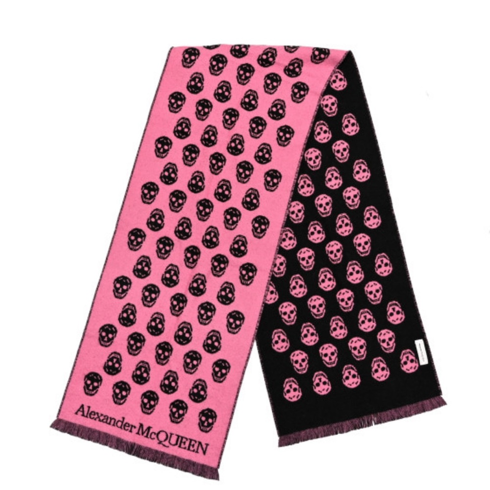Alexander McQueen Reversible Upside Down Pink and Black Skull Scarf